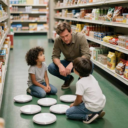 Green-Lit Supermarket Family Crouch Scene
