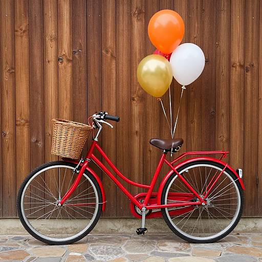 Vibrant Red Bicycle with Balloons