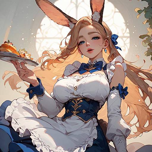 Anime Girl with Bunny Features and Apron