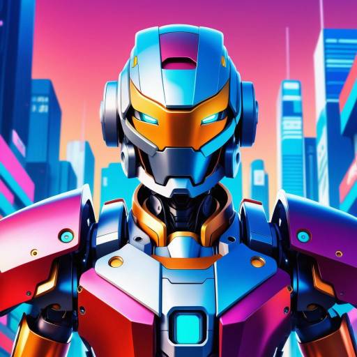 Vibrant Anime Illustration of Robotic Warrior