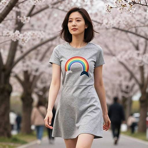 Petite Woman in Grey Skater Dress
