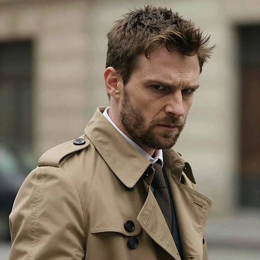 Fierce Half-Turn Portrait in Trench Coat