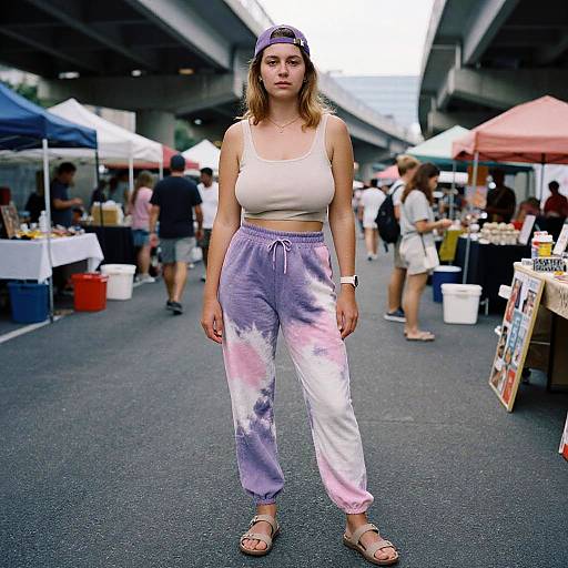 Willowy Woman in Tie-Dye Streetwear
