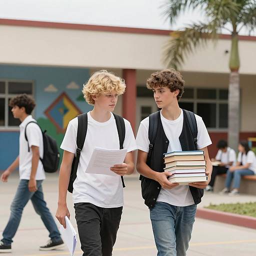 Teenage Boys Walking By School