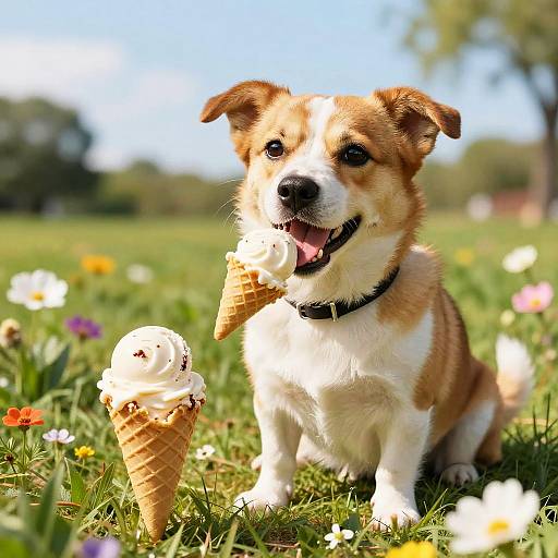 Happy Dog Enjoying Summer Ice Cream