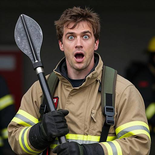 Intense Firefighter in Action Shot