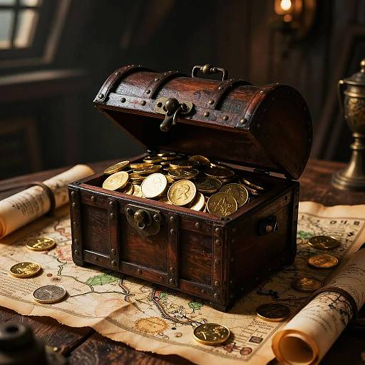 Pirate's Treasure Chest with Gold Coins