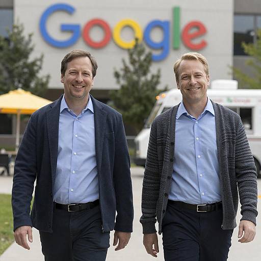 Two Friends Outside Google Office Smiling
