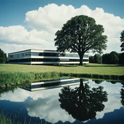 Modern Building and Tree Reflection in Pond