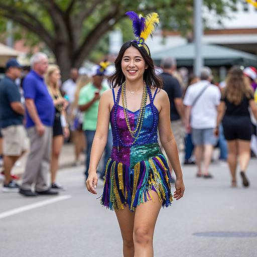 Woman in Mardi Gras Sequin Dress
