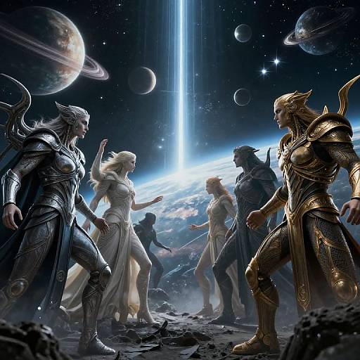 Epic Battle of Gods and Goddesses in Space