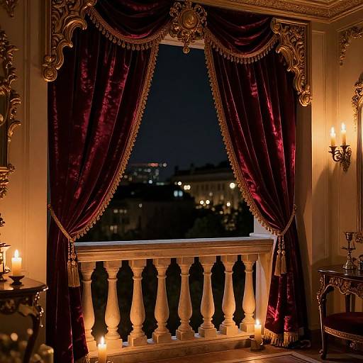 Luxurious Candlelit Balcony with Velvet Drapes