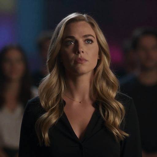 Serious Blonde Woman in Dim Lighting