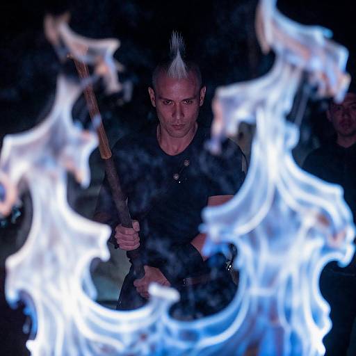 White-Haired Mohawk Warrior in Blue Flames