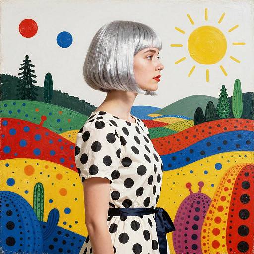 Silver-Bobbed Muse in Polka Landscape