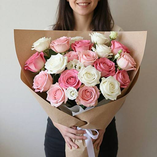 Woman with Vibrant Rose Bouquet