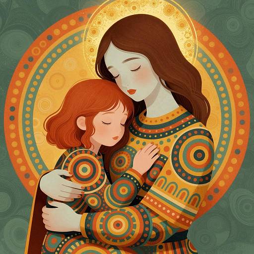 Vibrant Embrace: Woman and Child Illustration
