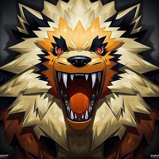 Illustration of Arcanine, pokemon in the style of Doxy