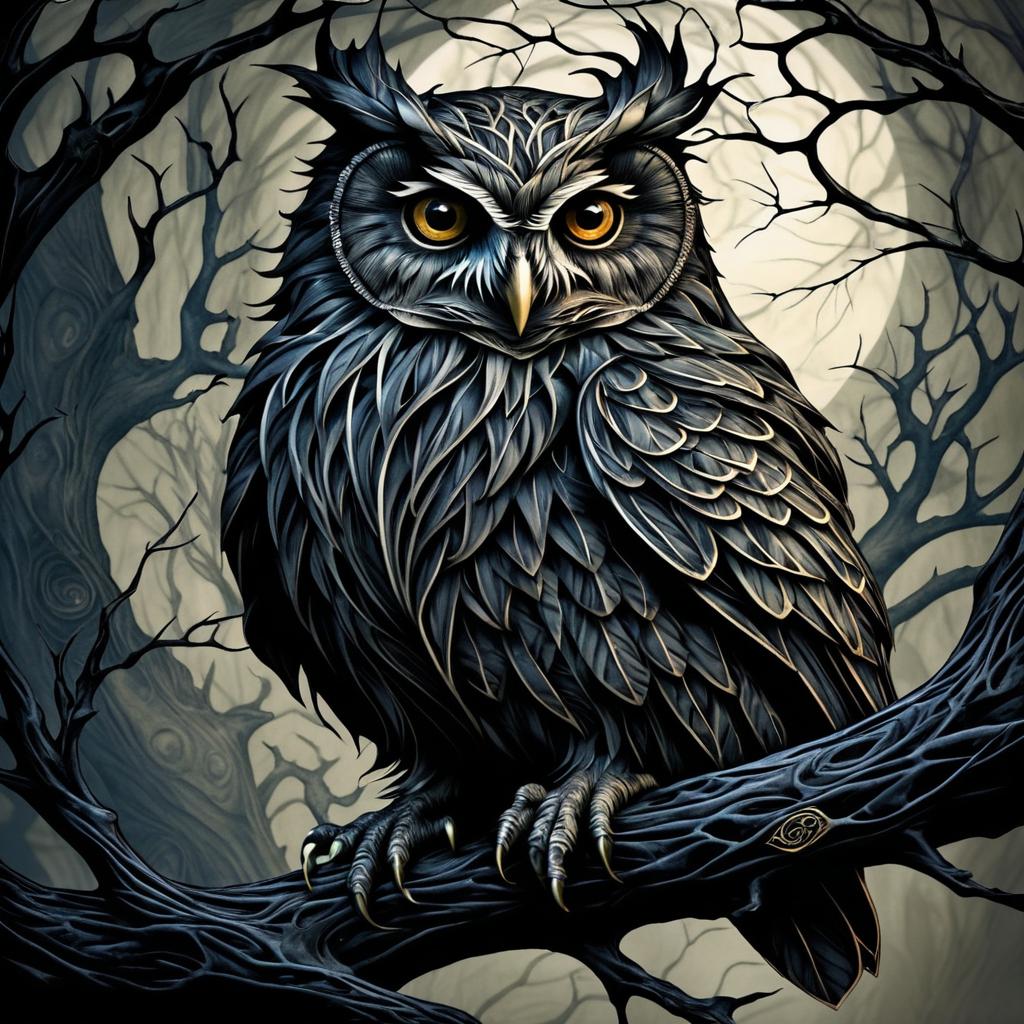 Surreal Wise Owl in Dark Elegance