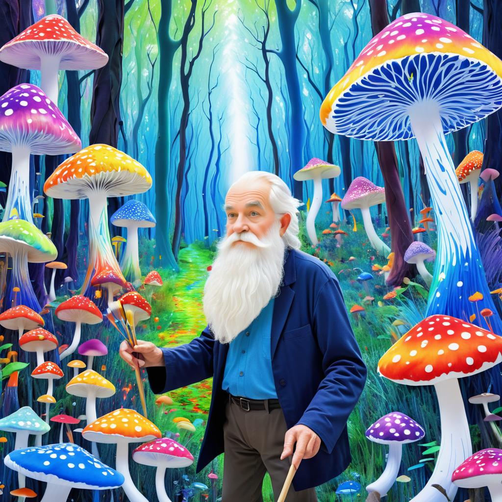 Whimsical Elderly Man in a Vibrant Forest