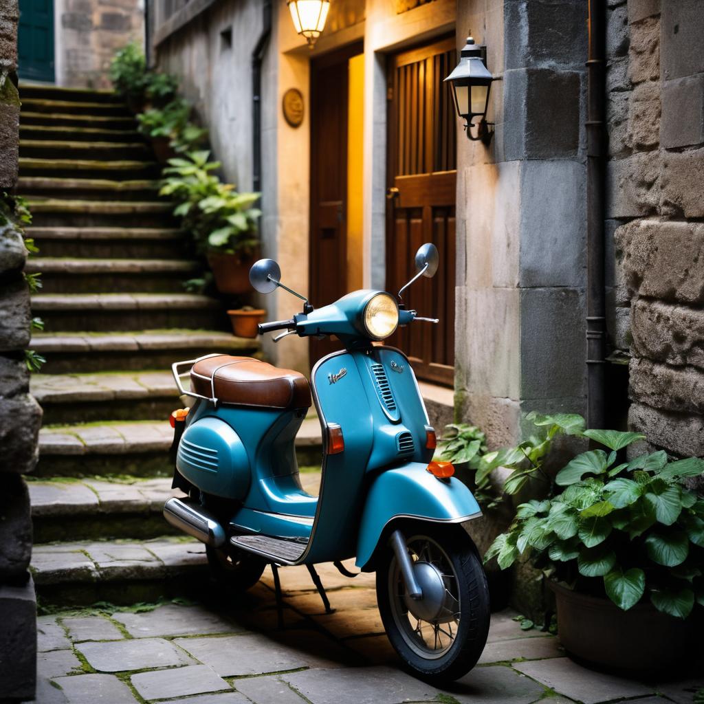 Nostalgic Moped by Weathered Staircase