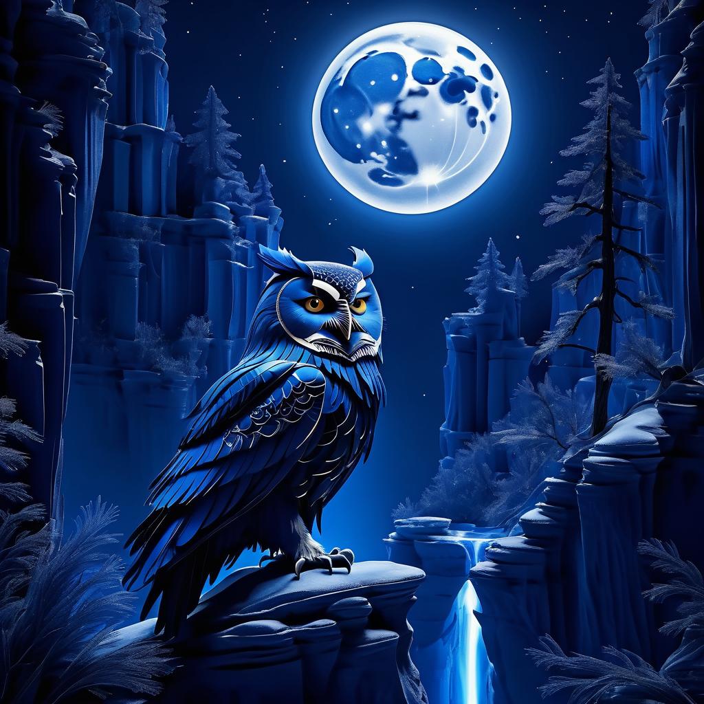 Mystical Midnight Owl Howling at Moon