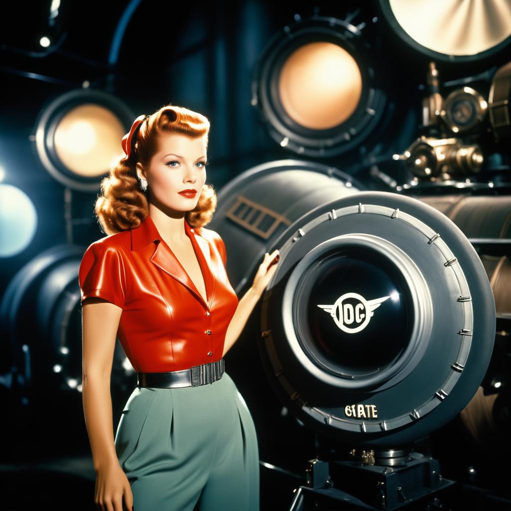 Rita Hayworth in Vintage Dieselpunk Setting