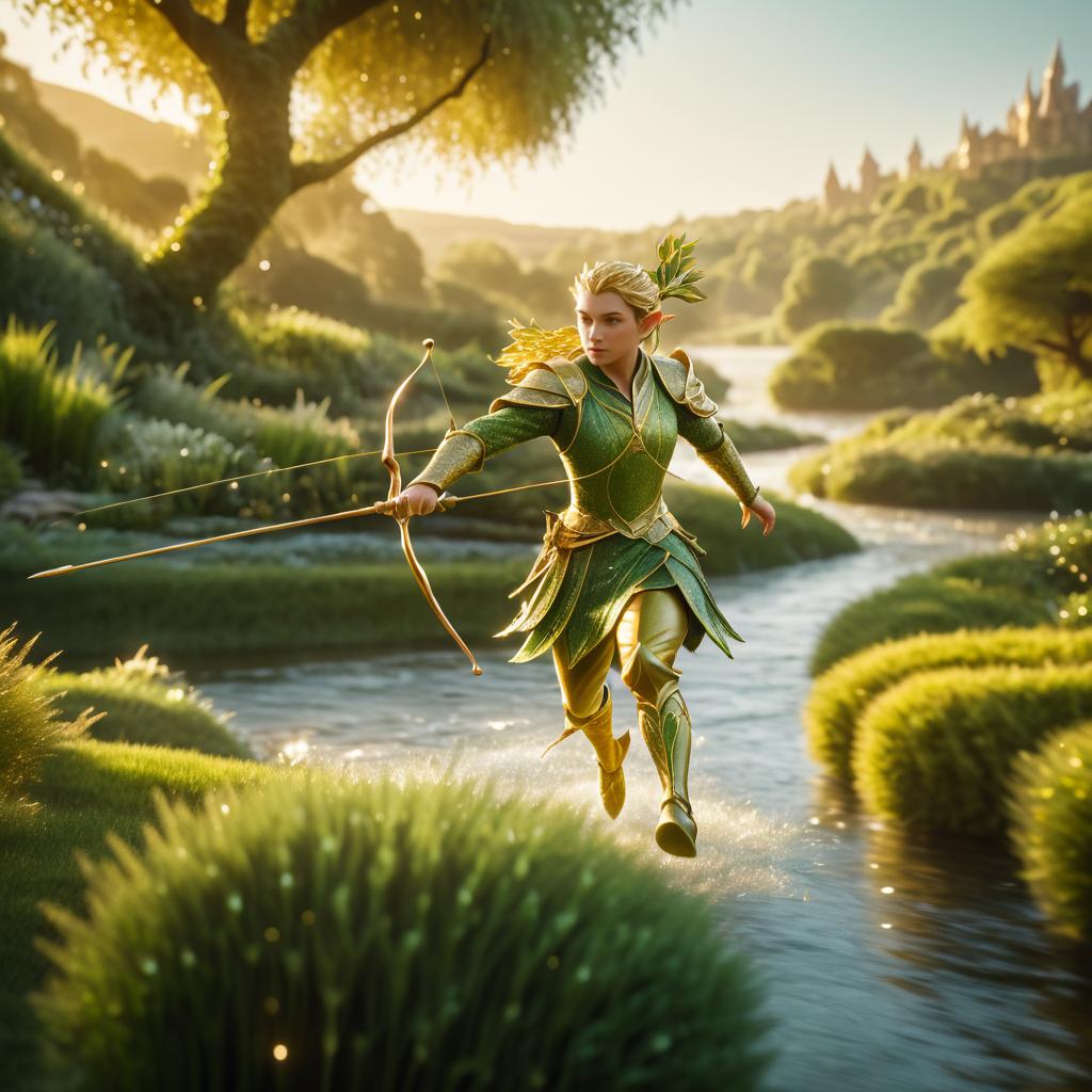 Dynamic Elven Archer in Fantasy Landscape