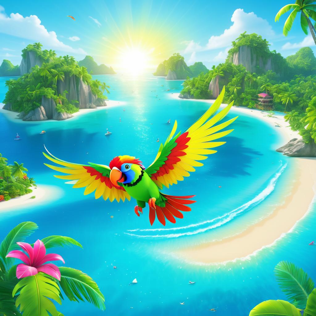 Vibrant Parrot Over Tropical Paradise