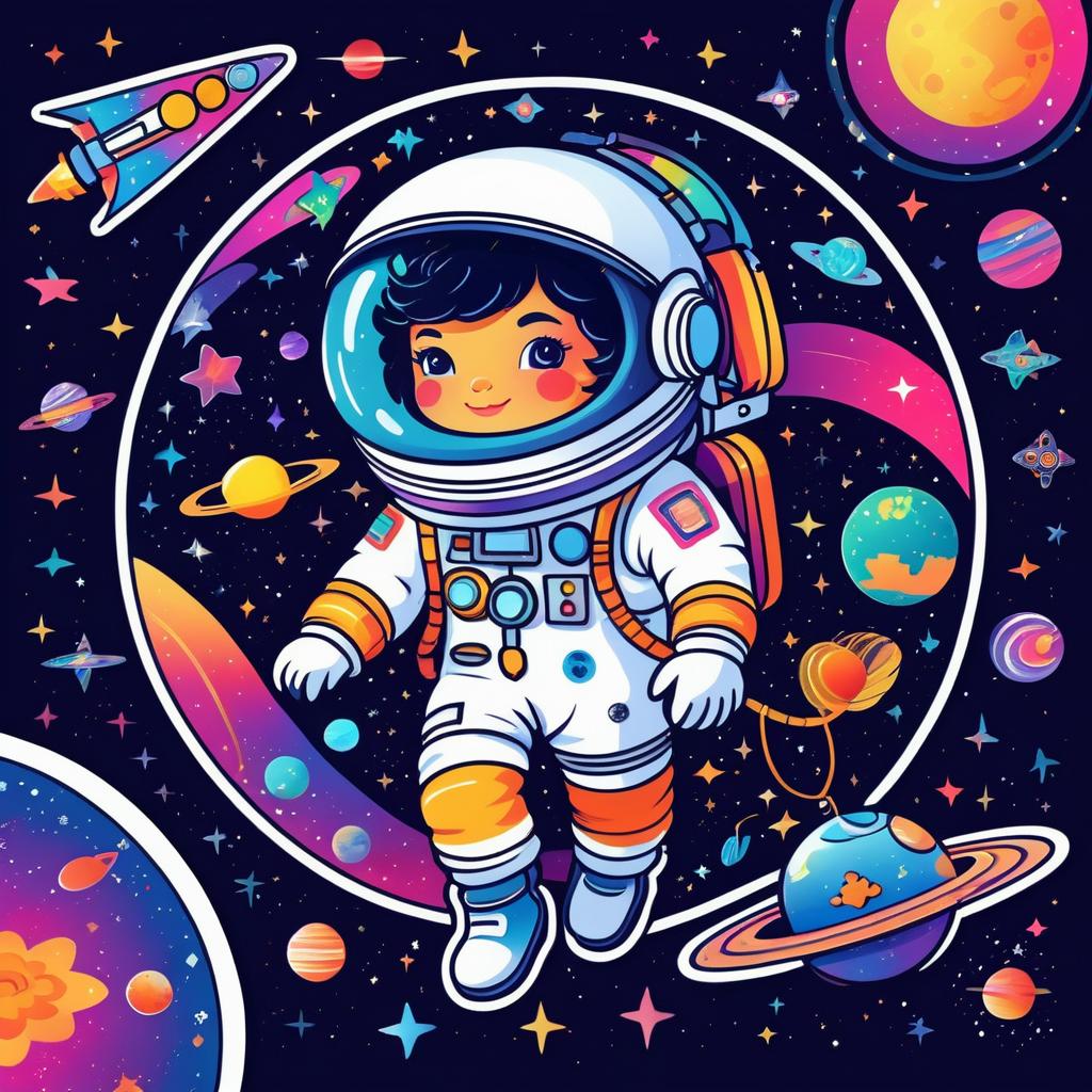 Whimsical Space Explorer Sticker Art