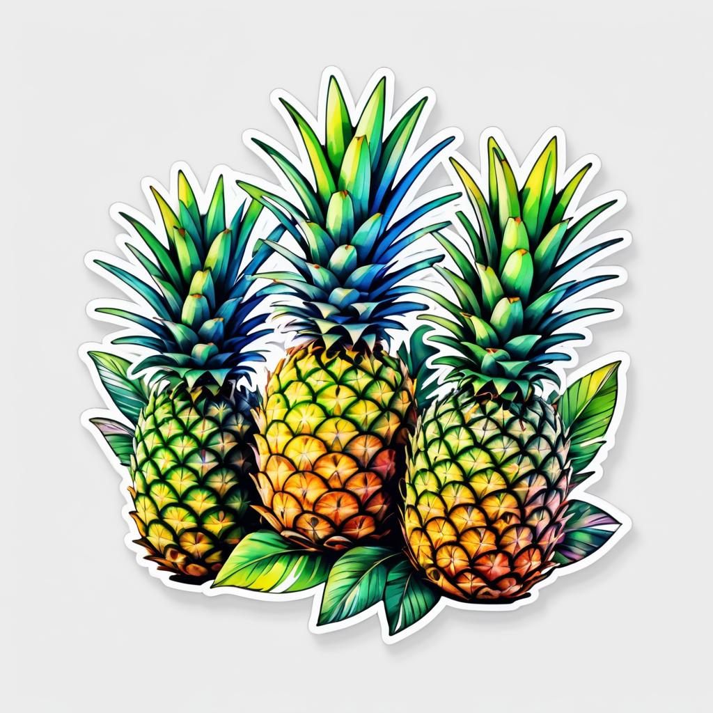 Detailed Watercolor Pineapple Sticker Design