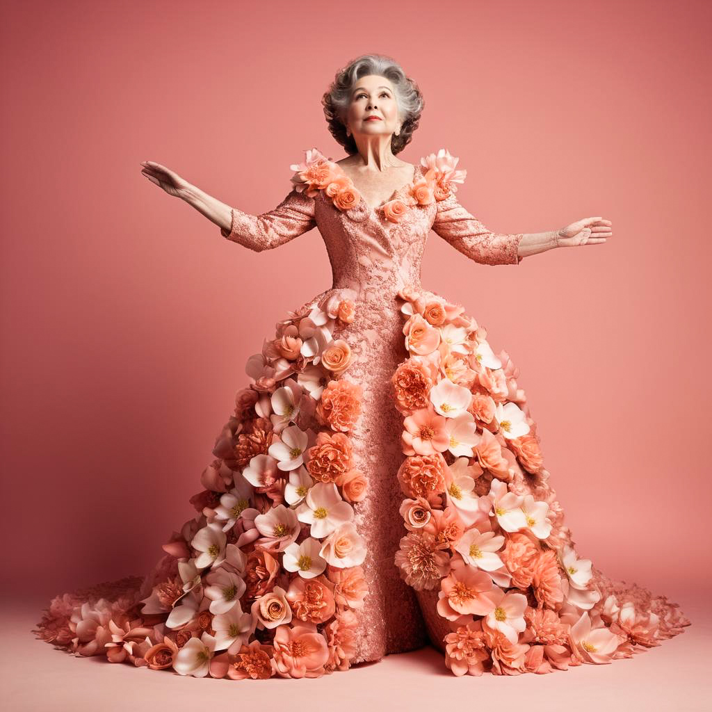 Elderly Lady in Petal Gown Portrait