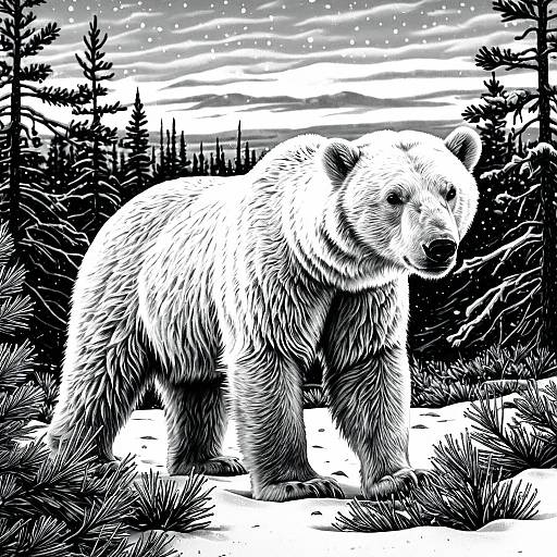 Hand-drawn Polar Bear in Winter Tundra