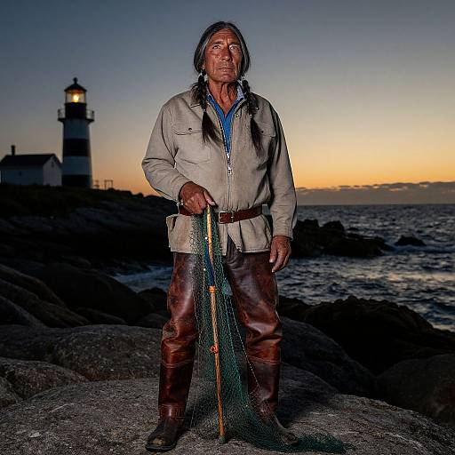 Stoic Native American Fisherman Portrait