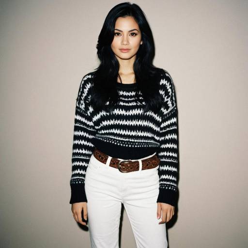 Woman in Black and White Sweater with White Pants