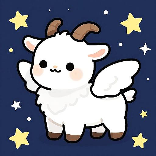 Whimsical Winged Goat Under Stars