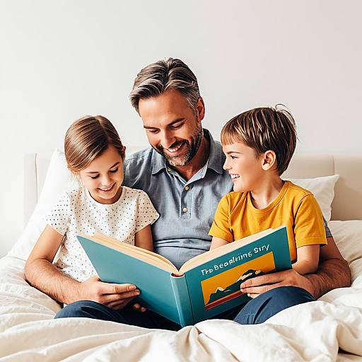 Father Reading Bedtime Story to Children