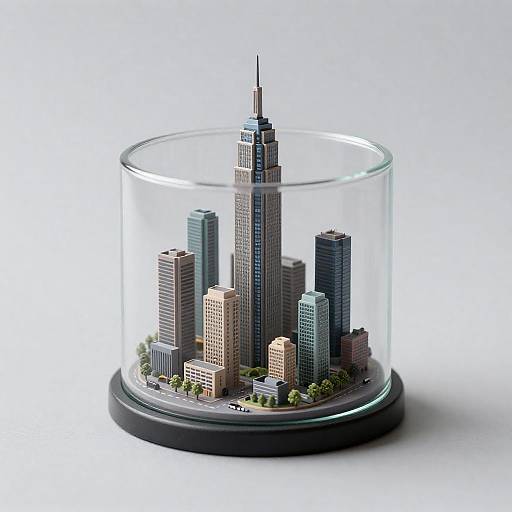 Miniature City Model in Glass Dome