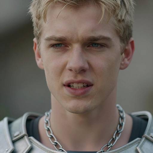 Young Man in Silver Armor Close-Up