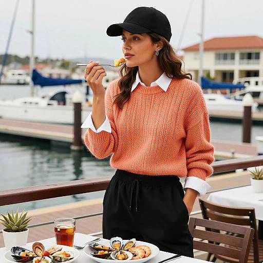 Toned Woman in Casual Streetwear at Marina