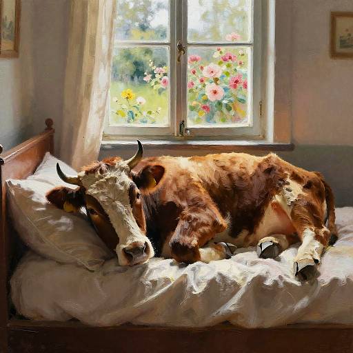 Peaceful Cow Resting in Cozy Room