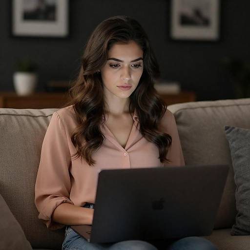 Woman Focused on Laptop in Dim Room