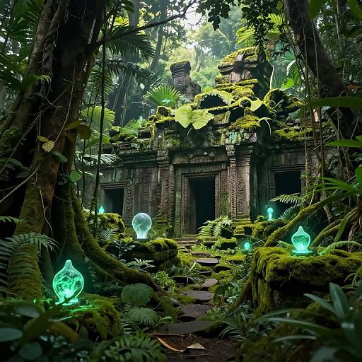 Ancient Jungle Ruins with Glowing Artifacts