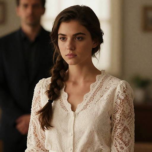 Young Woman in Lace Blouse Portrait