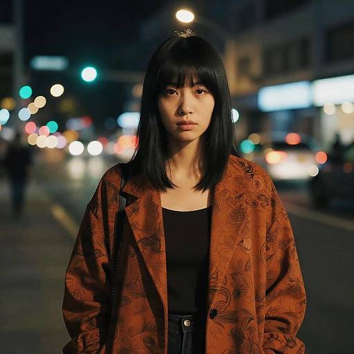 Asian Woman in Urban Night Scene