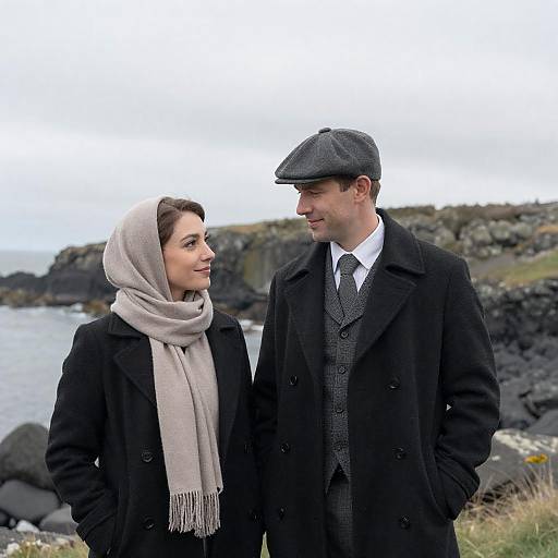 Vintage Couple by Rocky Coastal Cliffs