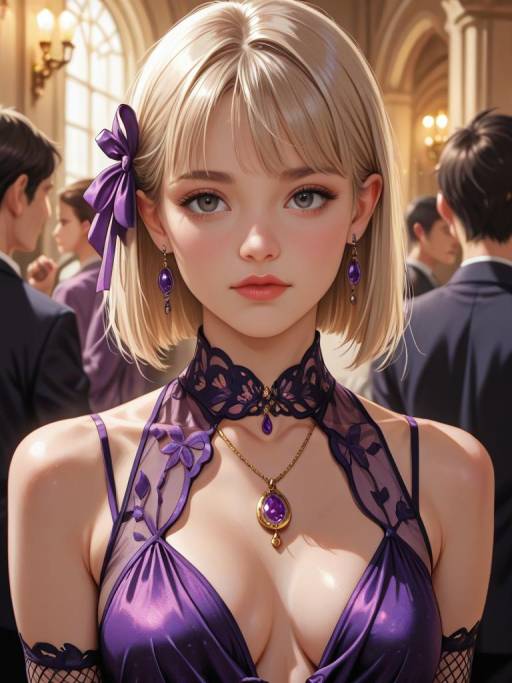 Elegant Girl in Purple Evening Dress