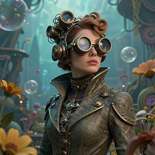 Surreal Steampunk Woman with Mechanical Headpiece