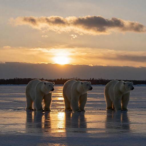 Polar Bears at Sunset on Frozen Landscape