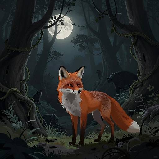 Gothic Fox in a Moonlit Forest